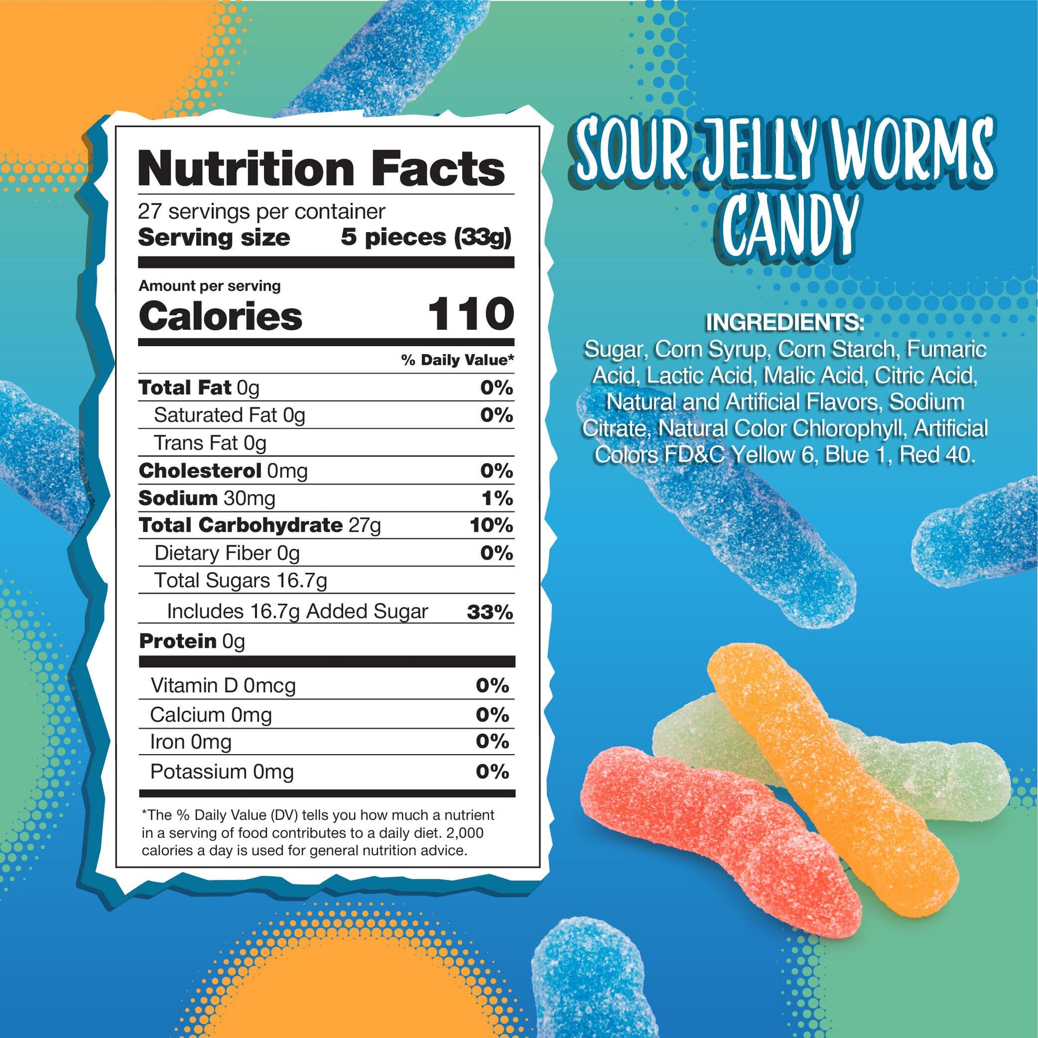 Sour Gummy Worms | 2 Pound Bag | Soft and Chewy Vegan Candy Bulk | Assorted Fruit Flavors Gummi Worms for Party Favors & Candy Buffets | Gelatin Free