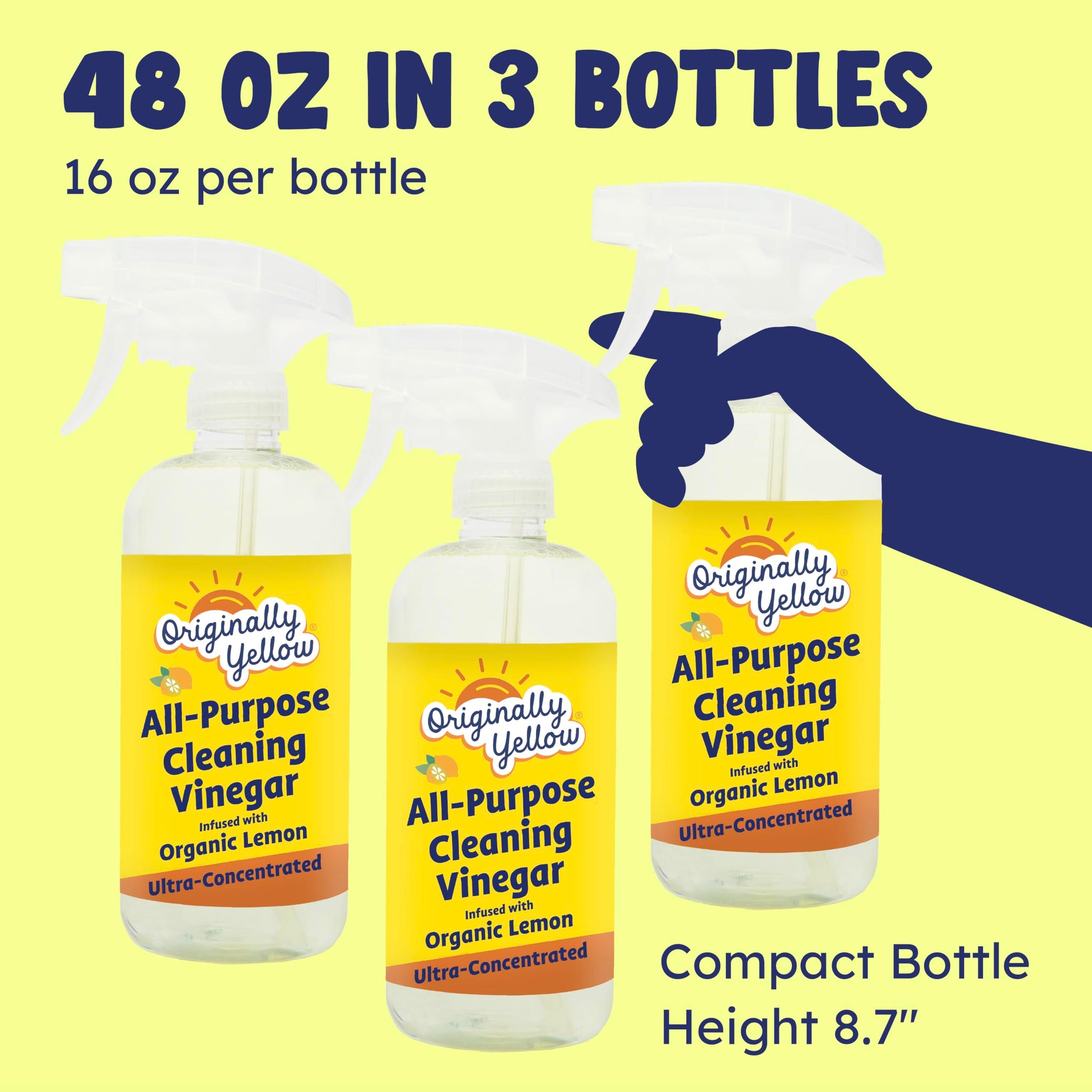 Originally Yellow Lemon Vinegar All Purpose Cleaning Spray | Distilled Cleaning Vinegar | Plant-Derived All Purpose Cleaner | Living Room, Bathroom