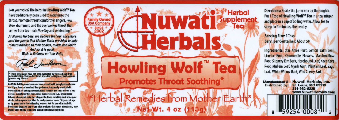 Nuwati Herbals Howling Wolf Tea, Promotes Throat Soothing, Loose Leaf Tea Blend, 4 ounces