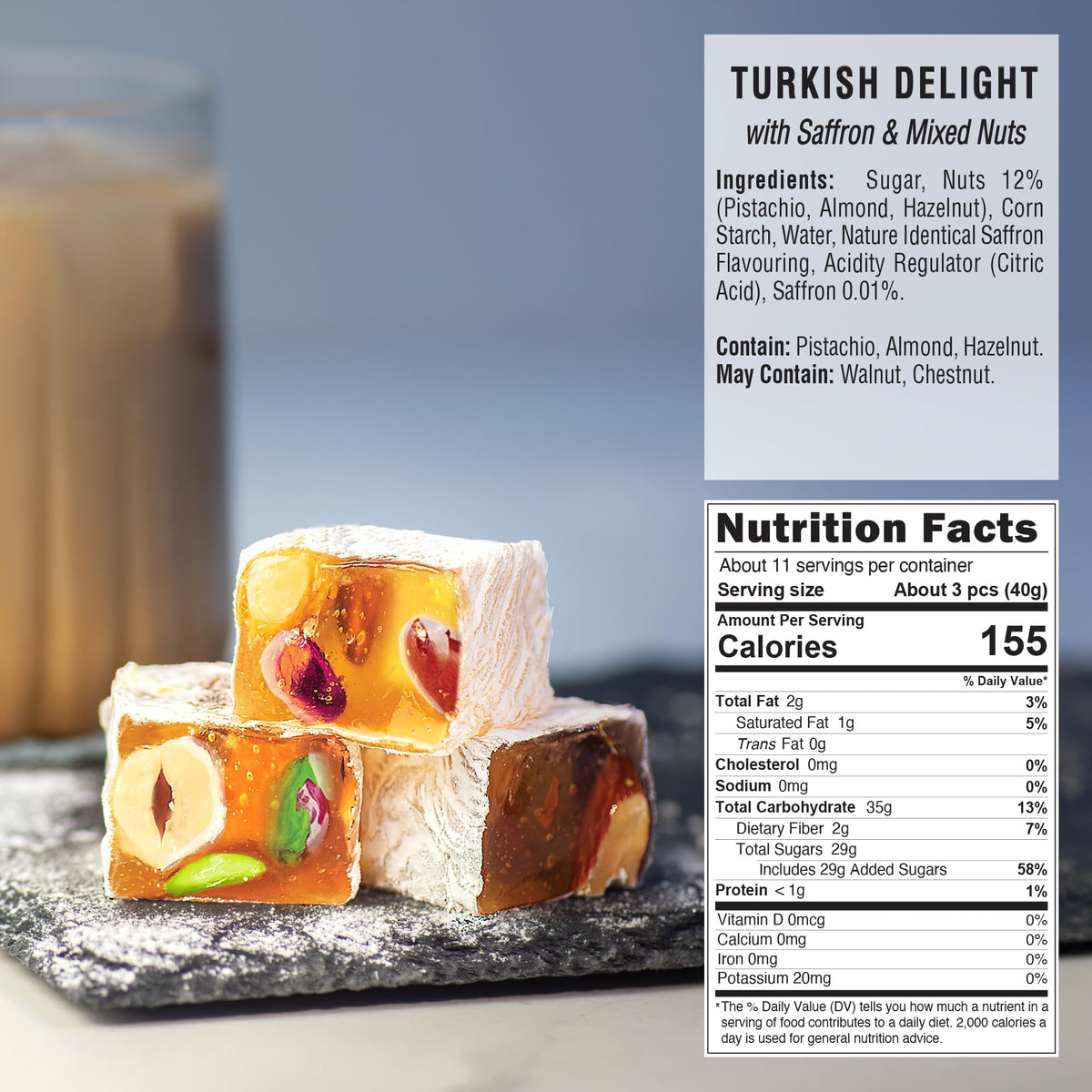 HazerBaba Turkish Delight Candy with Nuts & Raspberry, 16oz (Pack of 1)