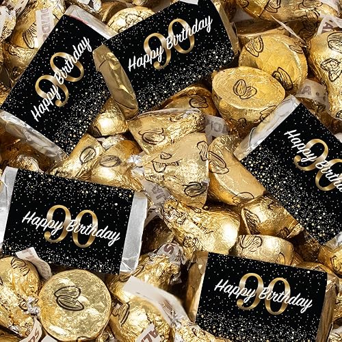 124 Pcs 90th Birthday Candy Party Favors Miniatures Chocolate & Gold Almond Kisses (1.5 lbs, Approx. 124 Pcs)