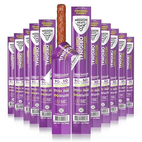 Mission Meats Turkey Sticks, 100% Free Range Turkey Jerky, Zero Sugar, Delicious Healthy Snacks, 9g Protein, Individually Wrapped, Gluten Free