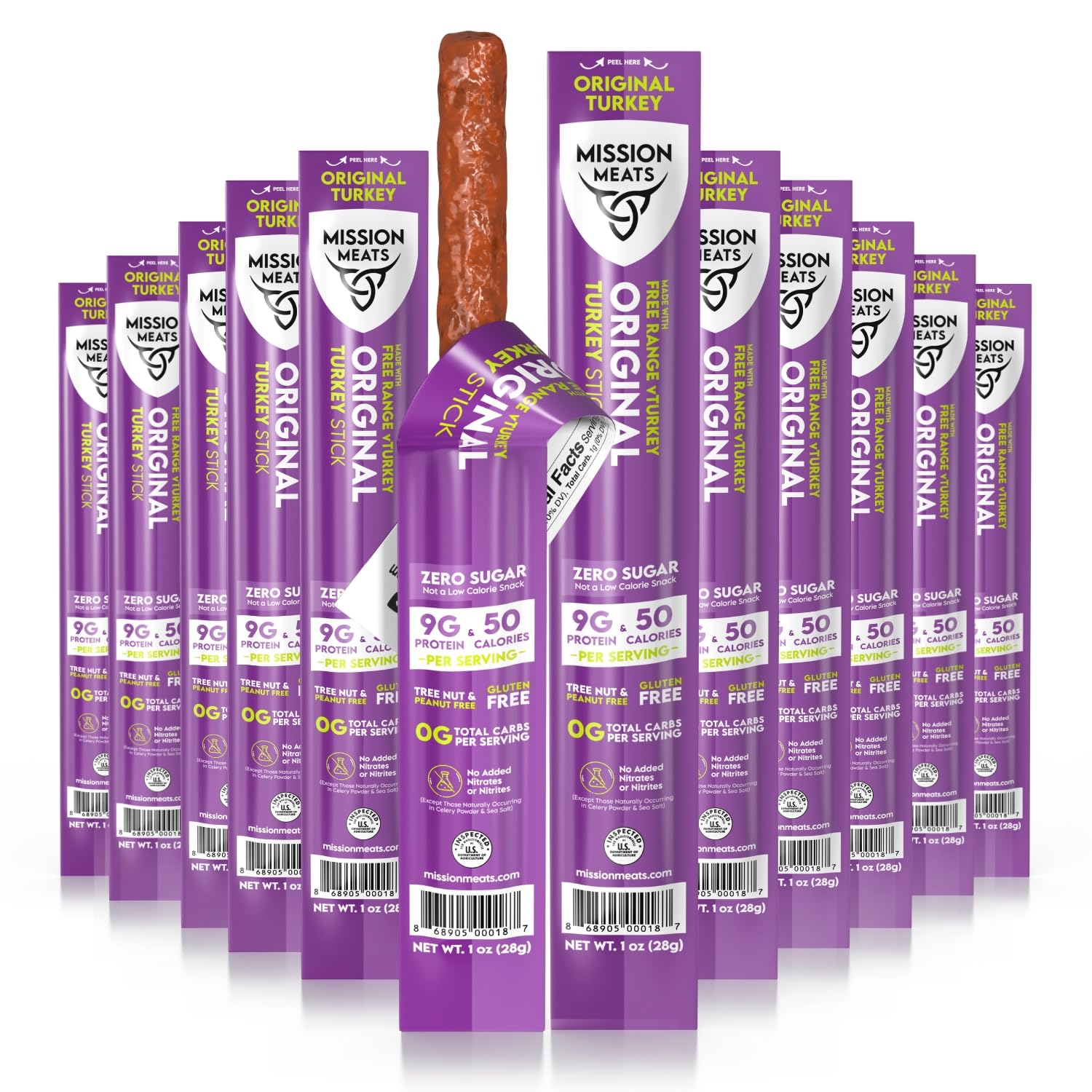 Mission Meats Turkey Sticks, 100% Free Range Turkey Jerky, Zero Sugar, Delicious Healthy Snacks, 9g Protein, Individually Wrapped, Gluten Free
