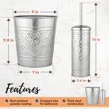 Autumn Alley Brushed Nickel Bathroom Trash Can and Toilet Brush Set - 2-Piece Silver Metal Bathroom Accessories Set, Modern Farmhouse & Transitional