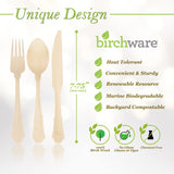 Birchware Elegant Forks 7.75” - (100 Count) Compostable Wooden Forks, Biodegradable Party Supplies, Sturdy, Heat Tolerant and Eco-Friendly.