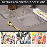 Oasis Creations Clear Square Plates Set 9" - 50 Count - Premium Hard Clear Plastic - Disposable and Reusable - Dinner - Salad - Party Plate Set
