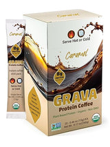 Grava Organic Plant Protein Coffee Sticks Caramel - 8g Plant Protein, 80mg Caffeine - Monk Fruit Sweetener - USDA Organic, Non-GMO & Fair Trade