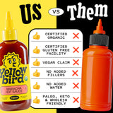 Yellowbird Organic Sriracha Hot Sauce (9.8 oz) Mellow Hot - Sweet, Spicy & Garlicky - Made With Organic Garlic, Red Jalapeno Peppers, Dates & Lime