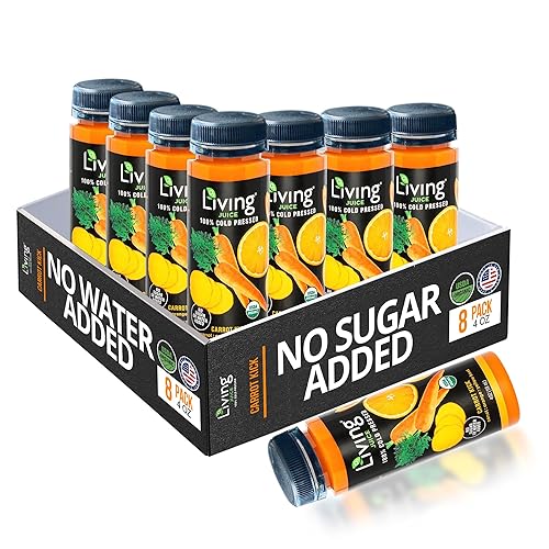 O2 Living Juice Cold Pressed Drink - Carrot Kick Organic Juice Pack - No Added Sugars or Water, Naturally Sweetened from Fruits, Rich in Nutrients