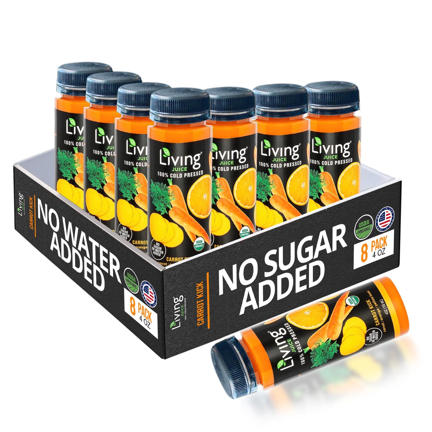 O2 Living Juice Cold Pressed Drink - Carrot Kick Organic Juice Pack - No Added Sugars or Water, Naturally Sweetened from Fruits, Rich in Nutrients