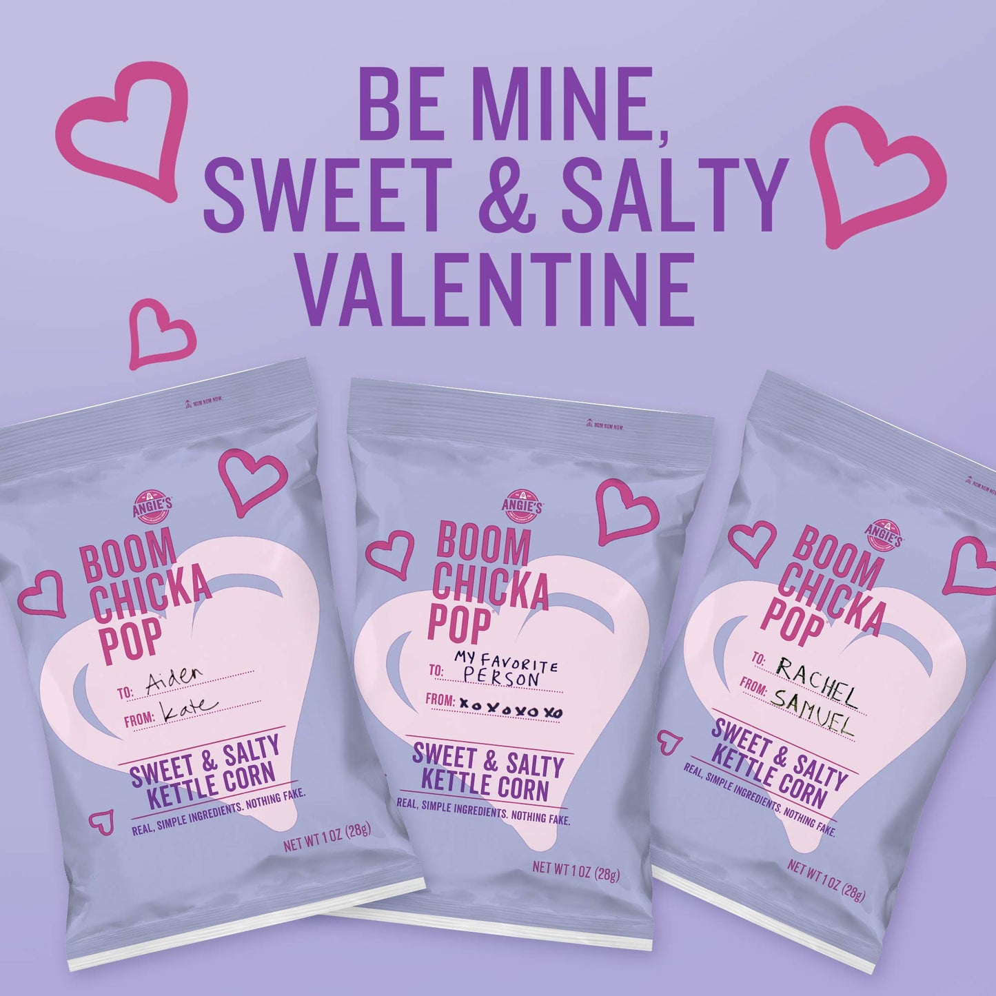 Angie's BOOMCHICKAPOP Sweet & Salty Kettle Corn Popcorn Valentines, 1 Ounce (Pack of 12)