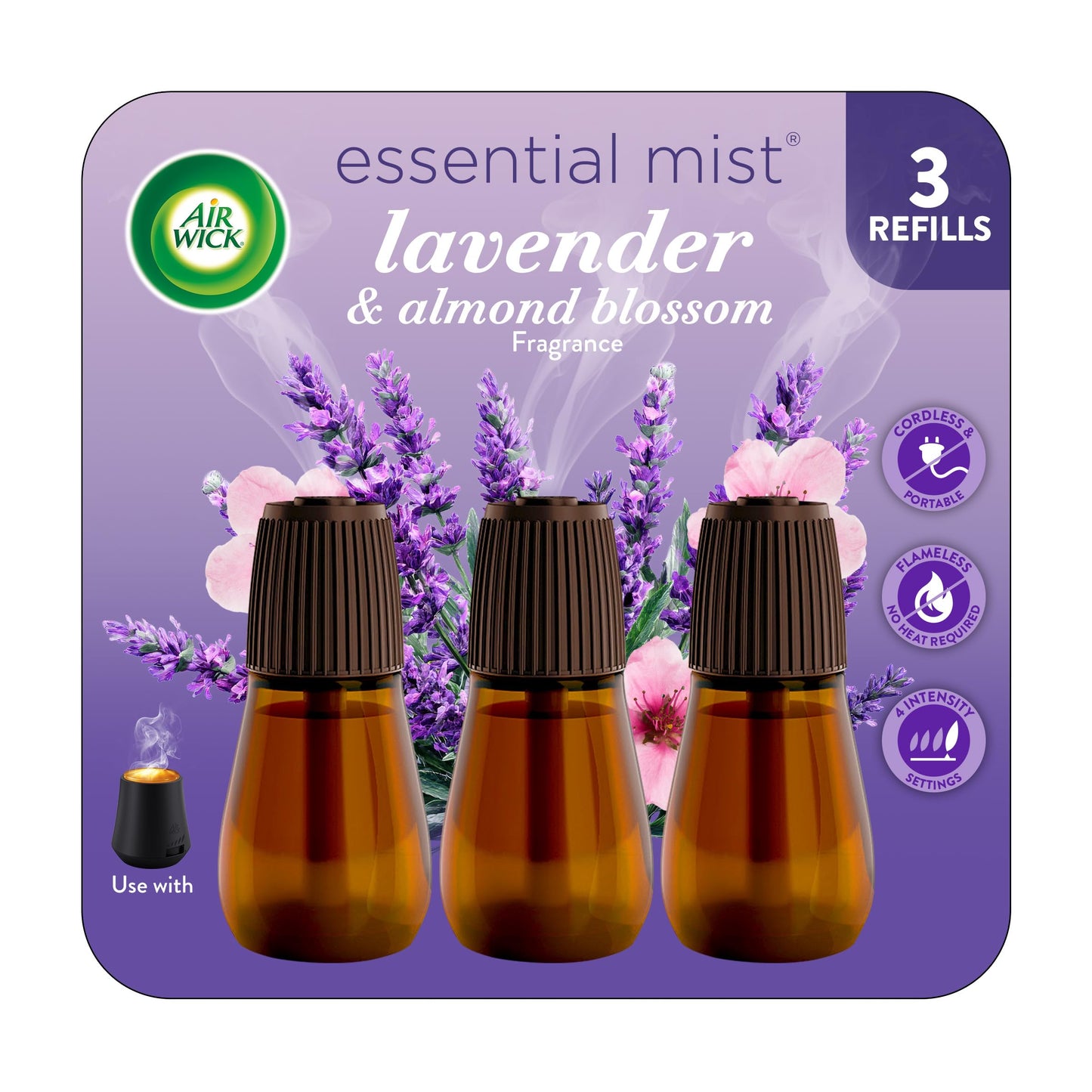 Air Wick Essential Mist Refill, Essential Oils Diffuser, Lavender and Almond Blossom, 3 ct, Air Freshener, Aroma diffuser