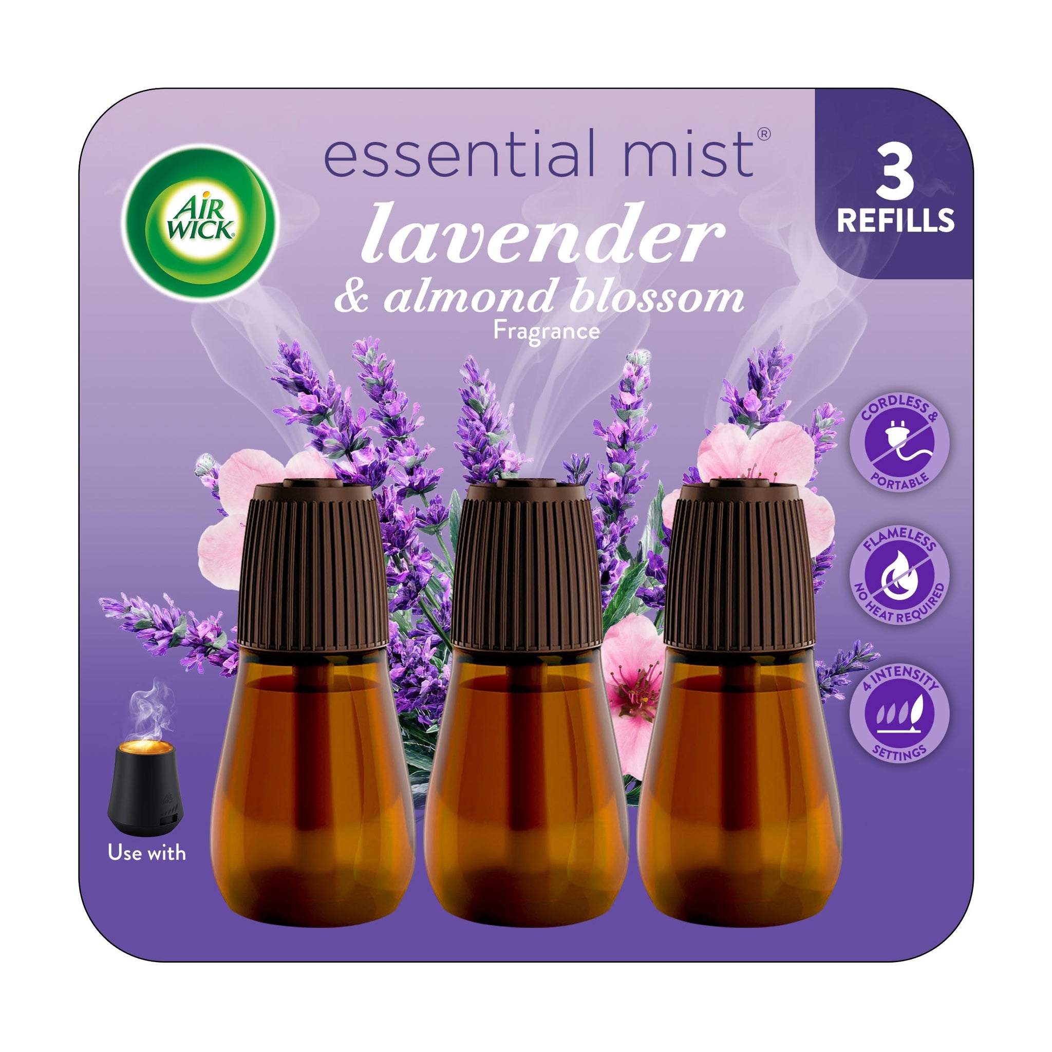 Air Wick Essential Mist Refill, Essential Oils Diffuser, Lavender and Almond Blossom, 3 ct, Air Freshener, Aroma diffuser