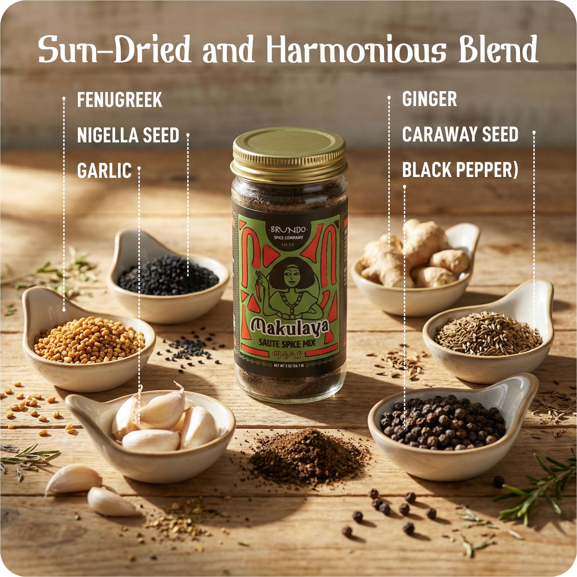 Brundo Ethiopian Spice Company | Makulaya | Authentic Ethiopian Sautee Spice Blend & All Natural East African Seasoning (2 oz) | NON GMO | No