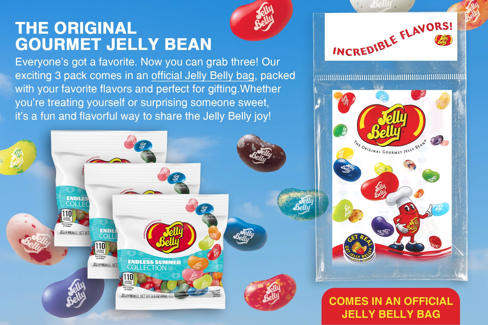 Jelly Belly Endless Summer Jelly Bean Collection, 3.5 oz Grab & Go Bags - Pack of 3 sold in Jelly Belly Bag