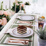 FOCUSLINE 175 Count Rose Gold Dinnerware Set for 25 Guests - Rose Gold Rimmed White Disposable Plastic Plates Heavy Duty, Includes 25 Dinner & Salad