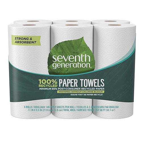 Seventh Generation 100% Recycled Paper Towels, 2 Ply, 140 Sheets, 6 Rolls