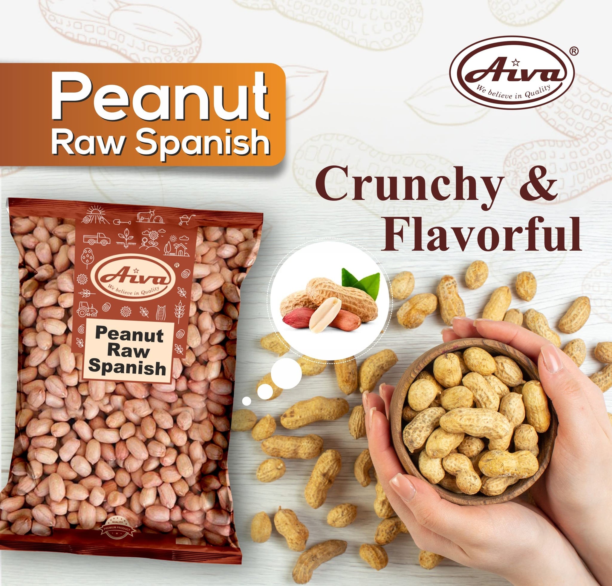Aiva Raw Spanish Peanuts (5 LB) Bulk - Whole Unsalted Peanuts for Snacking, Cooking, and Baking | Product of USA | Spanish Premium Grade