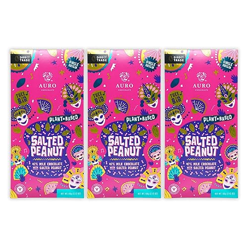 Auro Salted Peanut 47% Milk Chocolate 3 Pack - Filipino Chocolate - Premium, Made At Origin, Direct Trade, Bean-to-Bar, Woman Owned, BIPOC Owned