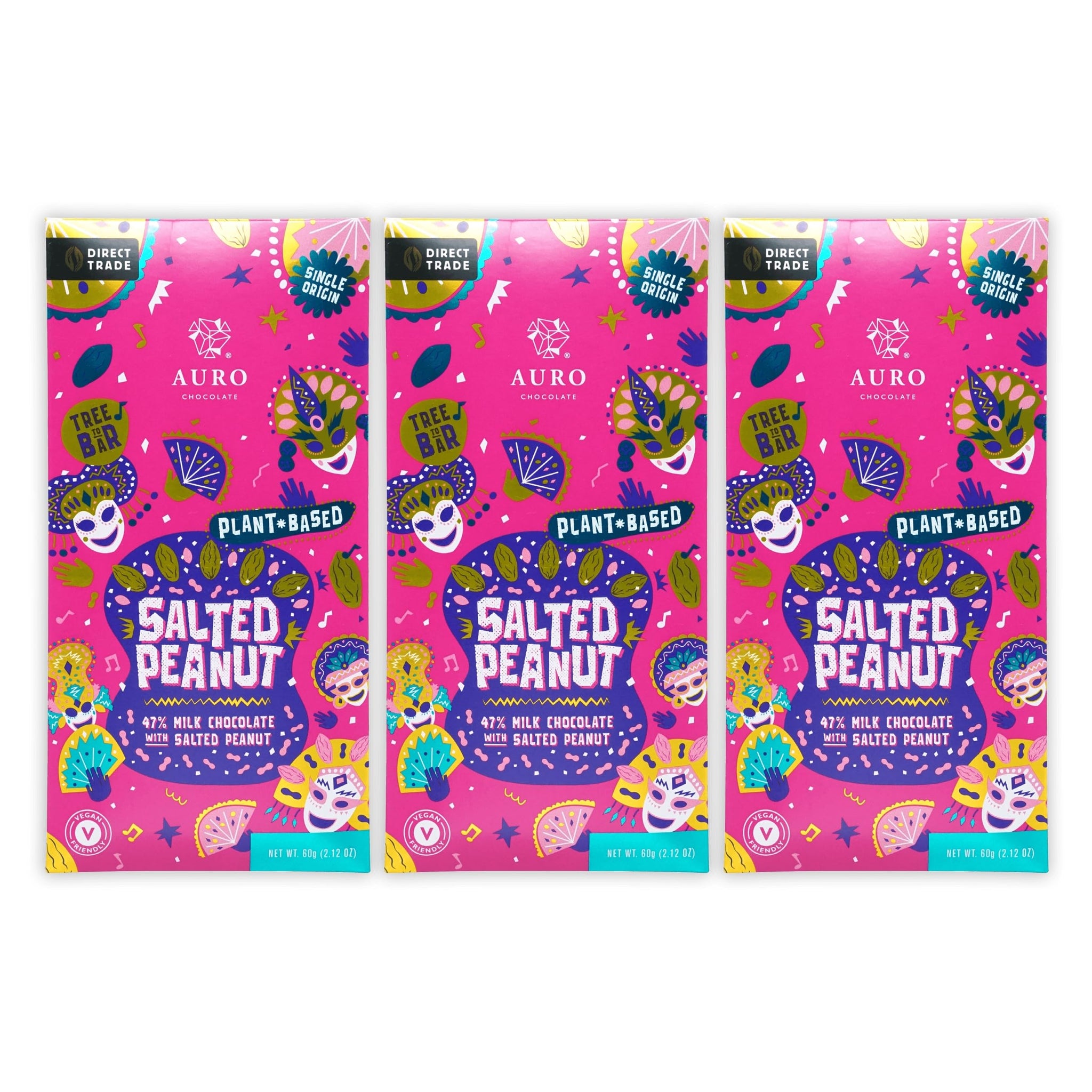 Auro Salted Peanut 47% Milk Chocolate 3 Pack - Filipino Chocolate - Premium, Made At Origin, Direct Trade, Bean-to-Bar, Woman Owned, BIPOC Owned