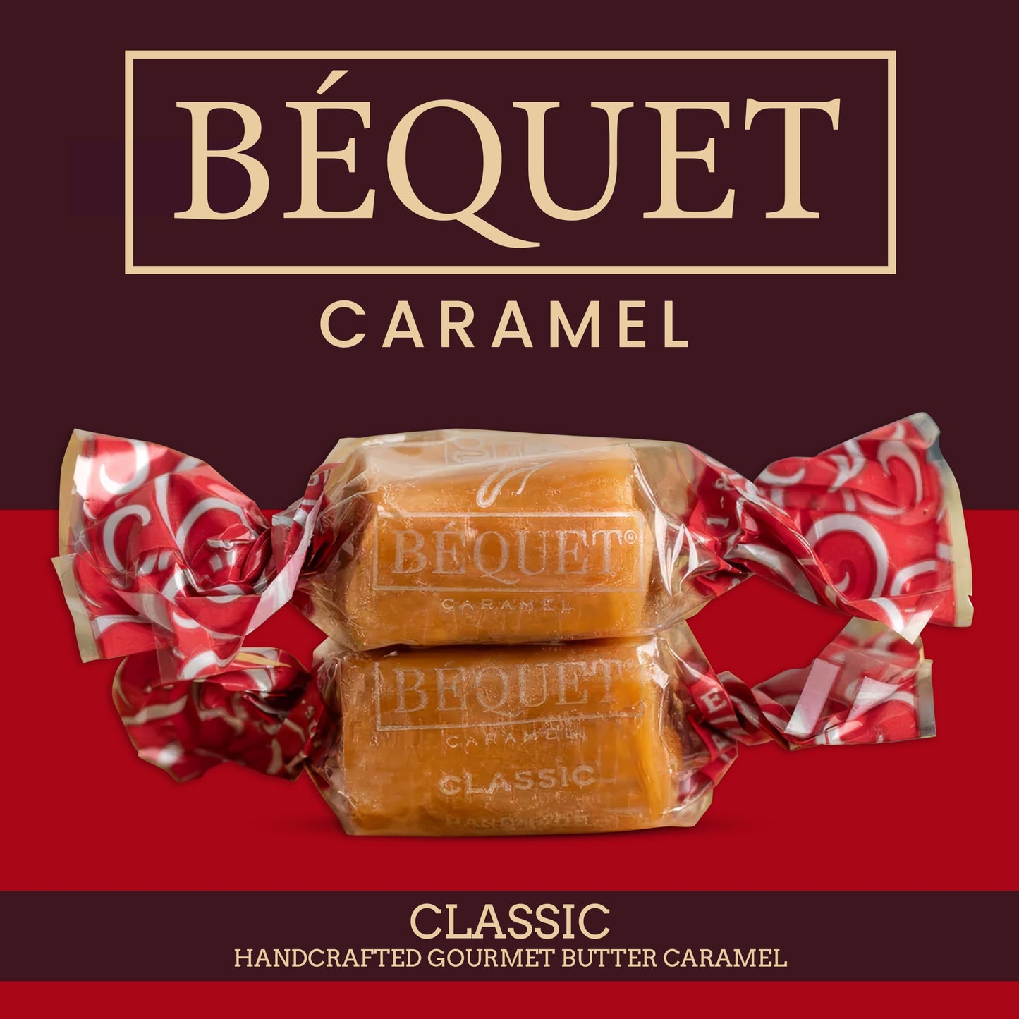 Bequet Caramel Classic Handcrafted Gourmet Butter Caramel Candy (3.6oz each one) 2 packs - Gluten Free, Smooth, Chewy Candy Melts Individually wrapped