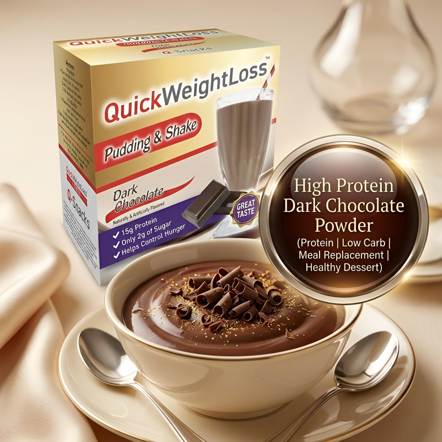 Dark Chocolate High Protein Pudding & Shake Powder | Fast Weight Loss Supplements | Low Calorie Low Carb Low Fat Diet Shake | 15g Protein Meal