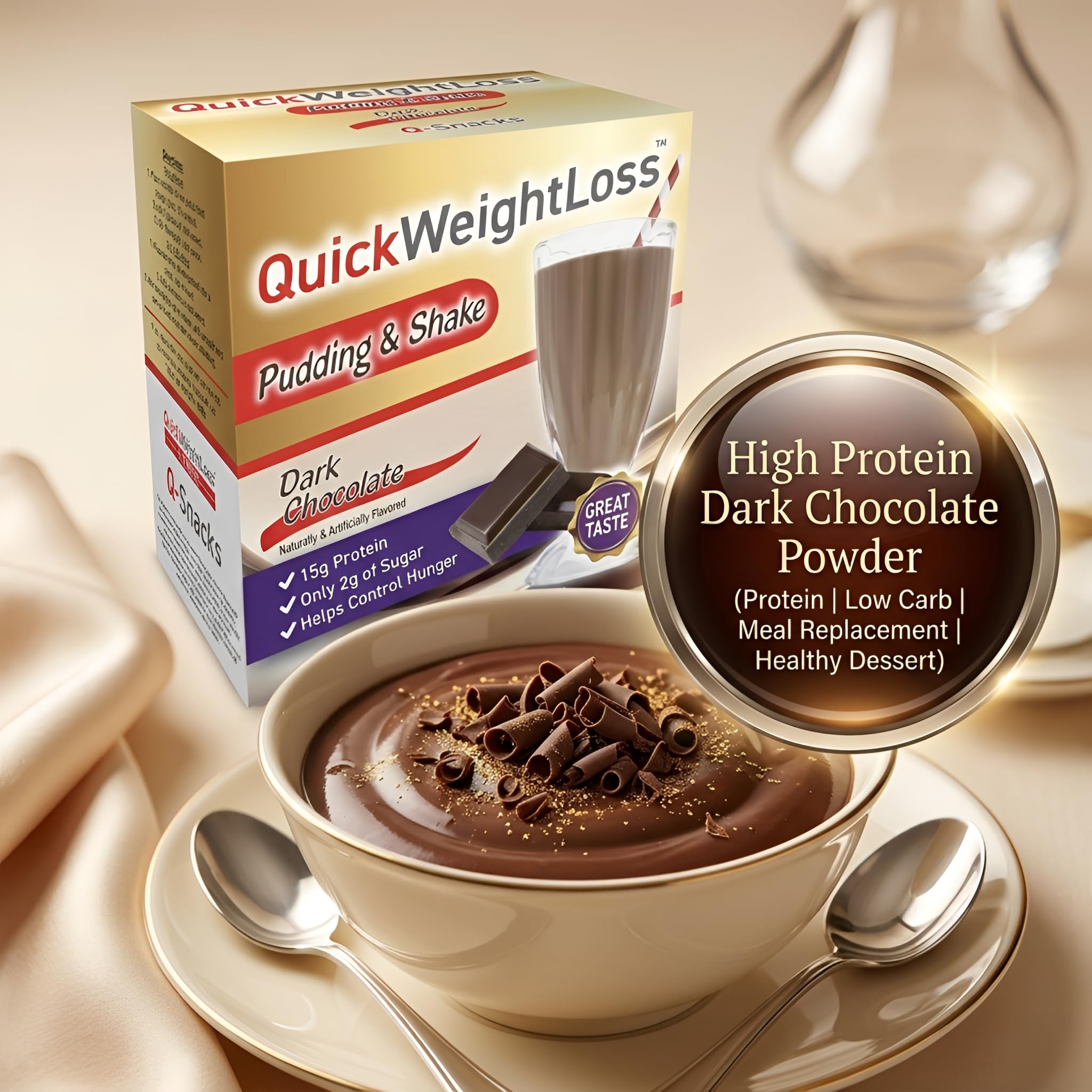 Dark Chocolate High Protein Pudding & Shake Powder | Fast Weight Loss Supplements | Low Calorie Low Carb Low Fat Diet Shake | 15g Protein Meal