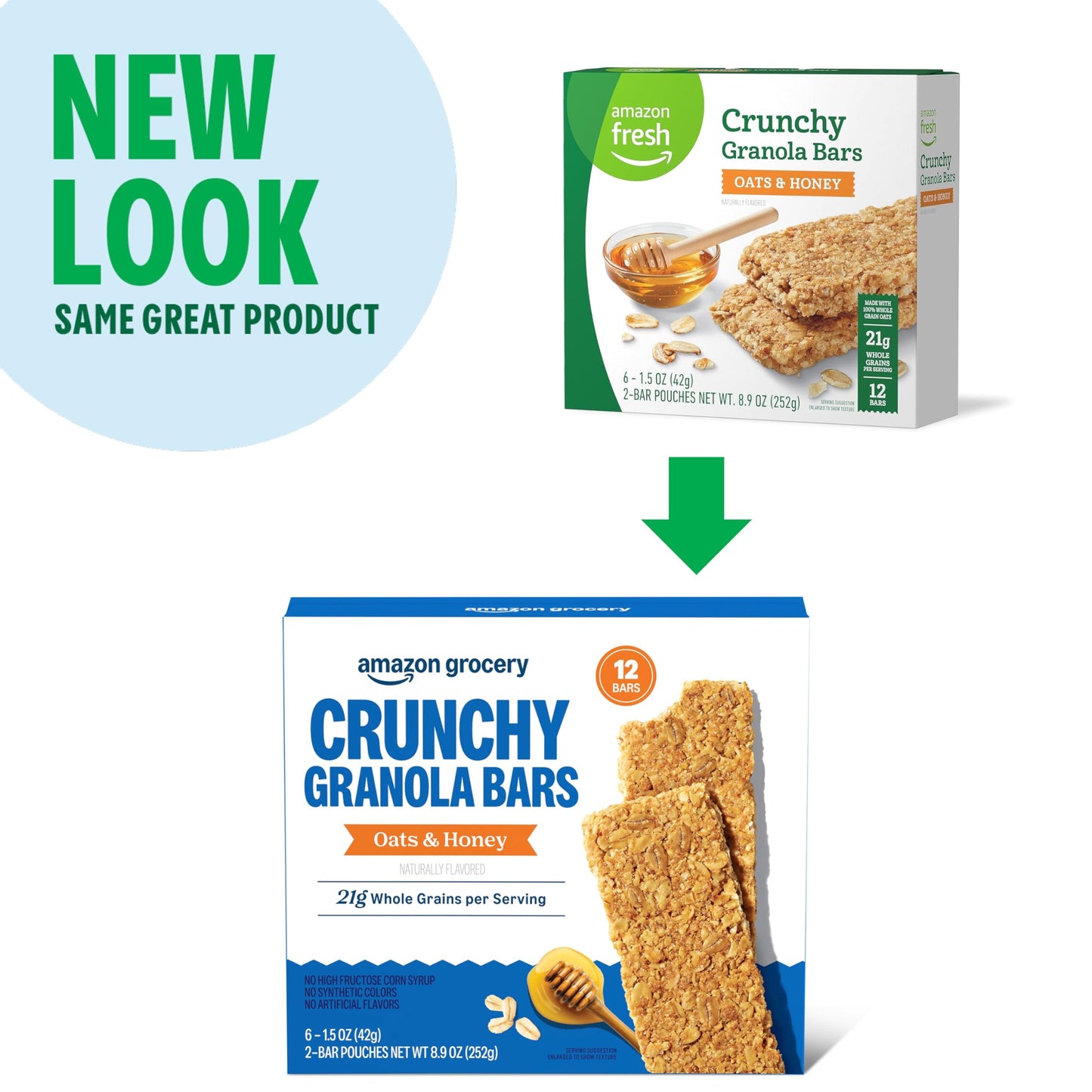 Amazon Grocery, Crunchy Granola Bars Oats & Honey, 8.9 Oz, 12 Ct