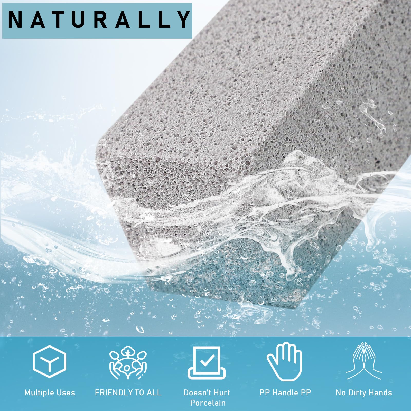ddLUCK 4 Pack Pumice Cleaning Stone with Handle, Toilet Bowl Cleaner Toilet Brush with Non-Slip Long Plastic Handle for Kitchen/Bath/Pool/Household