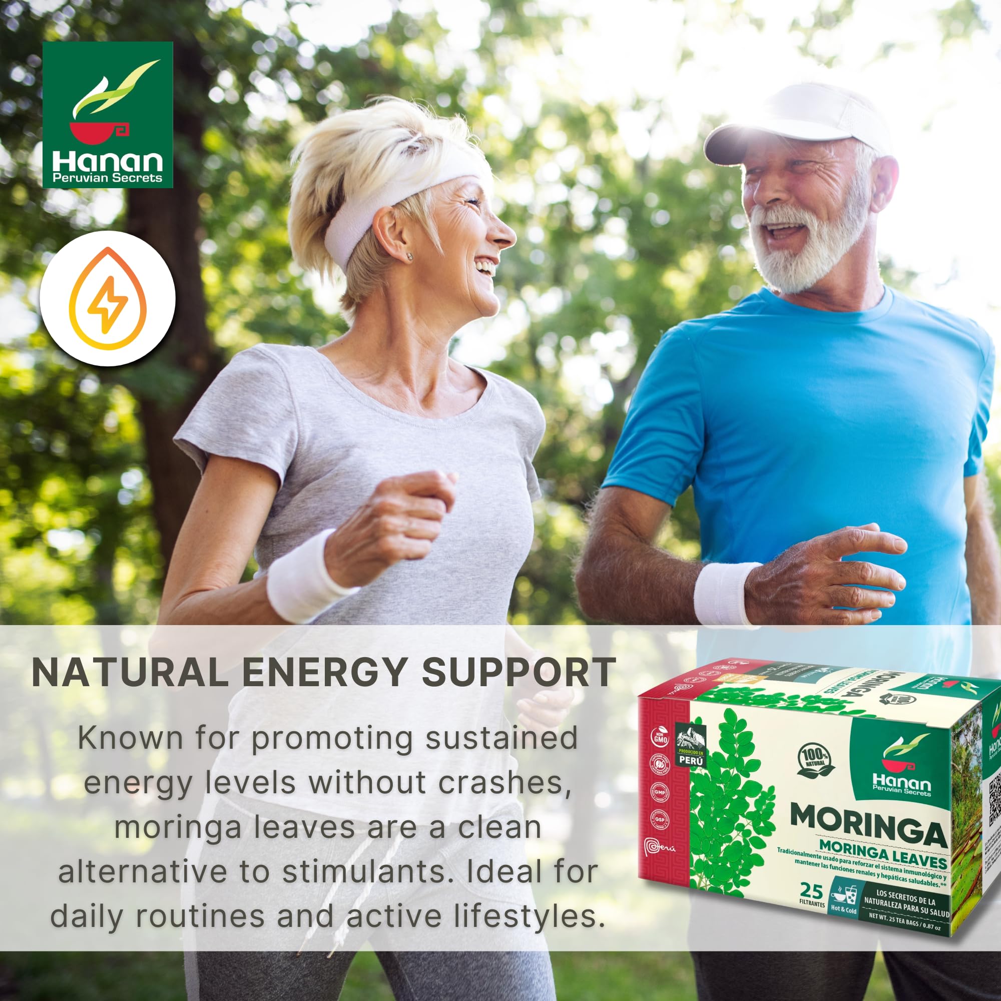 Hanan Moringa Tea Bags - Energy & Immunity Boost, Superfood Herbal, Caffeine-Free, Eco-Conscious 25-Count Resealable Pack