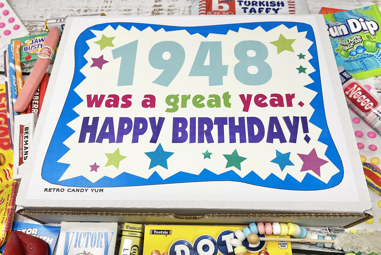 RETRO CANDY YUM ~ 1948 78th Birthday Gift Box Nostalgic Candy Mix from Childhood for 78 Year Old Man or Woman Born 1948
