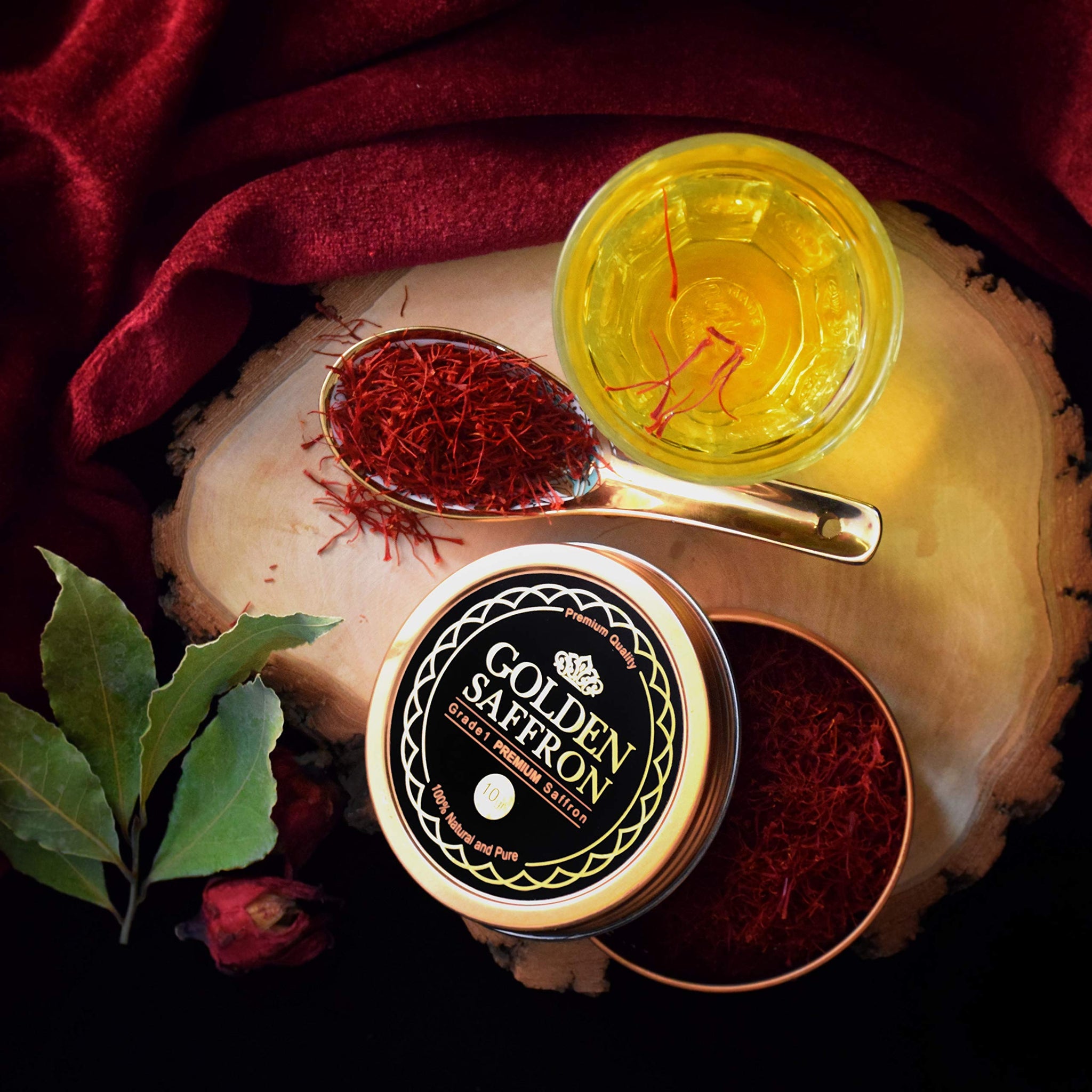 Golden Saffron, Finest Pure Premium All Red Saffron Threads, Grade A+ Super Negin, Non-GMO Verified. For Tea, Paella, Rice, Desserts, Golden Milk