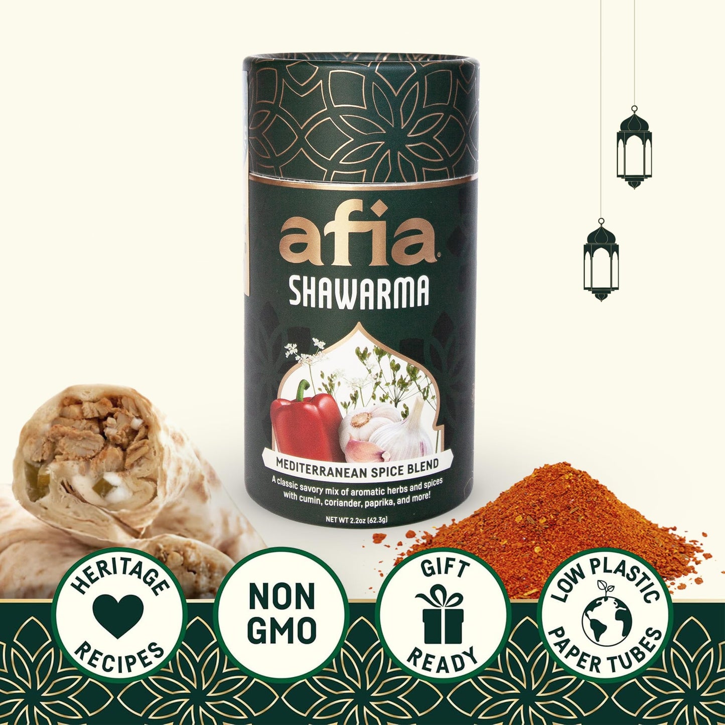 Afia Shawarma Seasoning | Mediterranean Spice Blend for Shawarma, Garlic Sauce (Toum), Flatbreads, Kebab, Kofta & Grilled Meat | Bold Middle Eastern