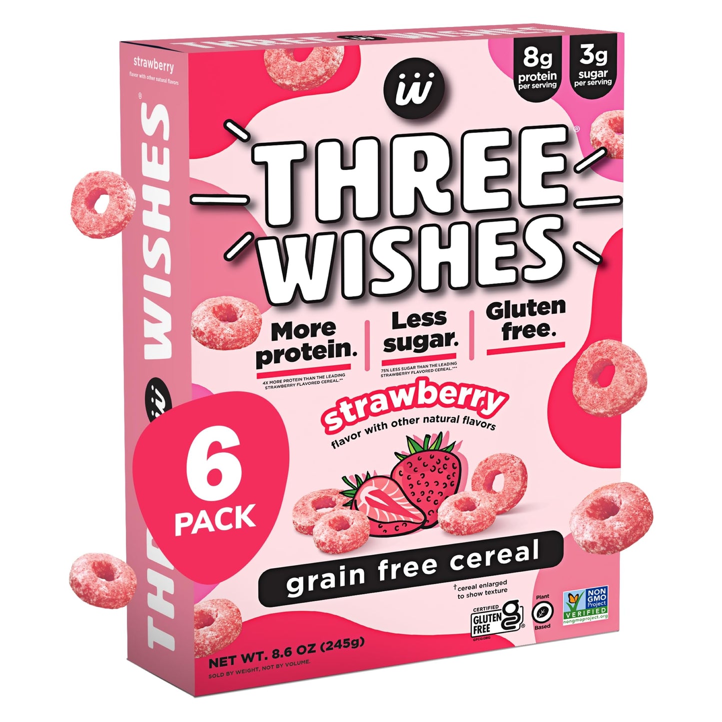 Three Wishes Grain-Free Protein Breakfast Cereal - 8g Protein and 3g Fiber - Healthy, Low-Sugar Breakfast Cereal, Gluten Free, Vegan-Friendly, Non-GMO