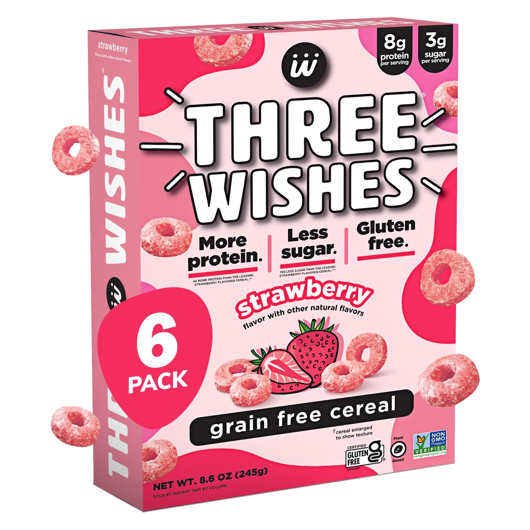 Three Wishes Grain-Free Protein Breakfast Cereal - 8g Protein and 3g Fiber - Healthy, Low-Sugar Breakfast Cereal, Gluten Free, Vegan-Friendly, Non-GMO