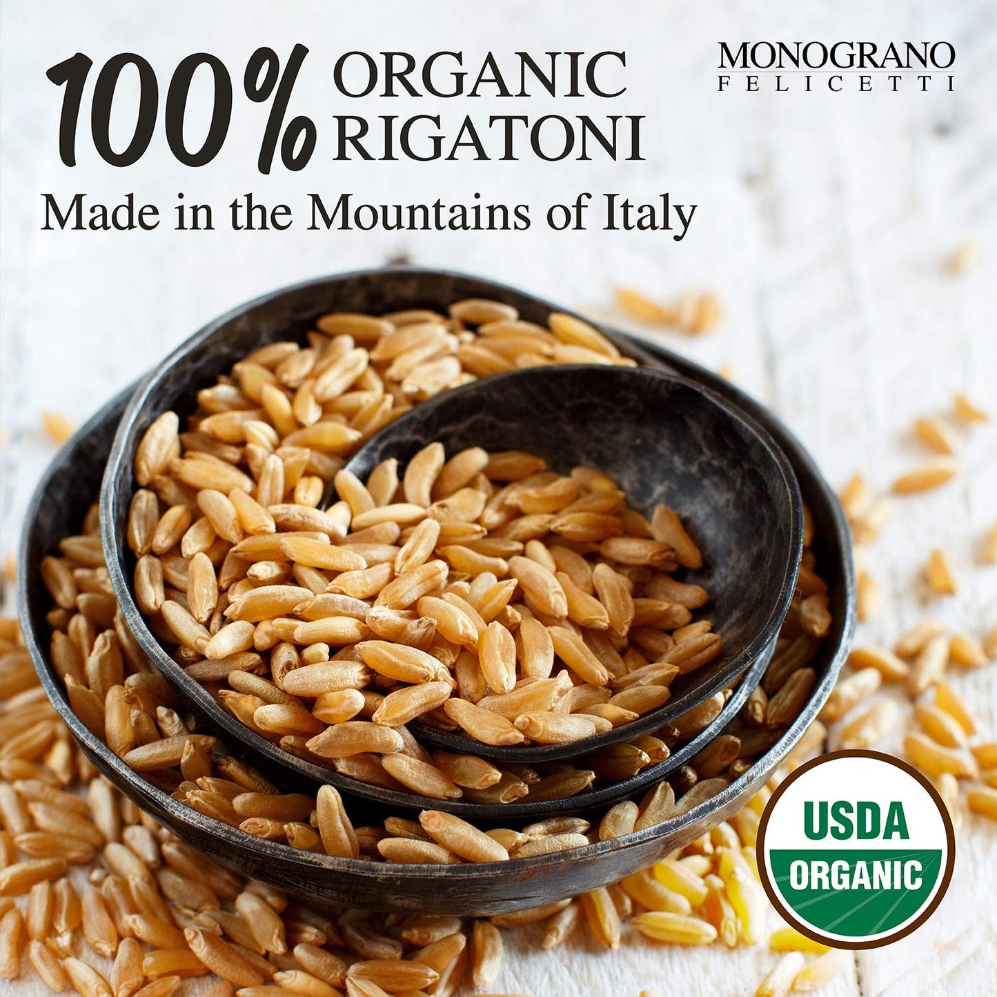 Monograno Felicetti Italian Organic Rigatoni Pasta Made with Kamut 1.1 lb - Pack of 4