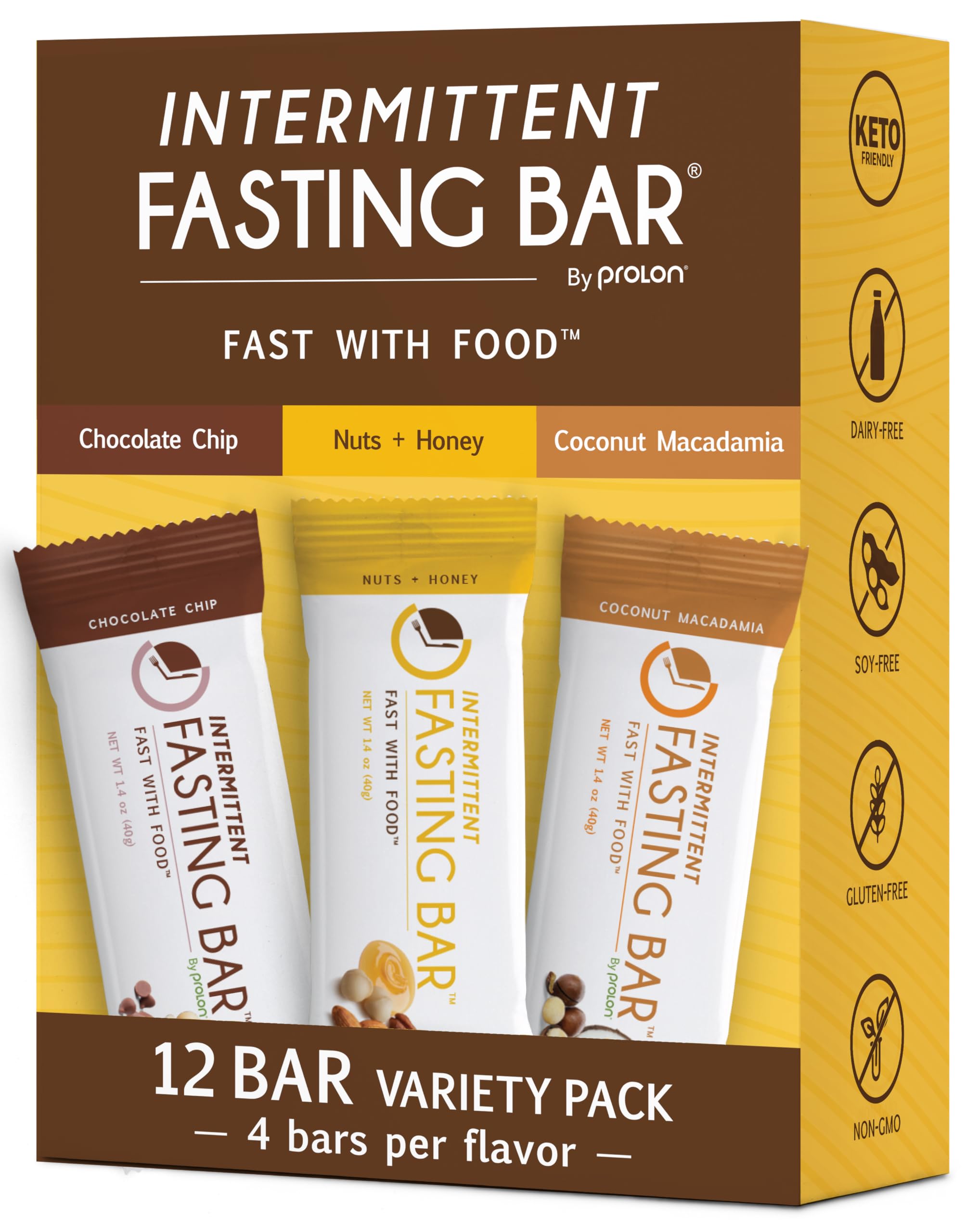 Prolon Fasting Bars | 5g Protein, 7g Fiber | Keto-Friendly, Gluten-Free, Dairy-Free, Plant-Based | Nutrition for Intermittent Fasting | Variety Pack |