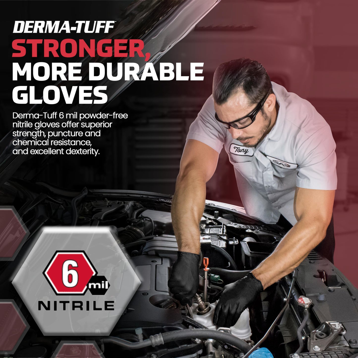 SAS Safety SAS - 66583 - 120 PACK Derma-Tuff Powder Free Nitrile Disposable Gloves, 6 Mil, 2XL 120 Ct, Latex Free, Black