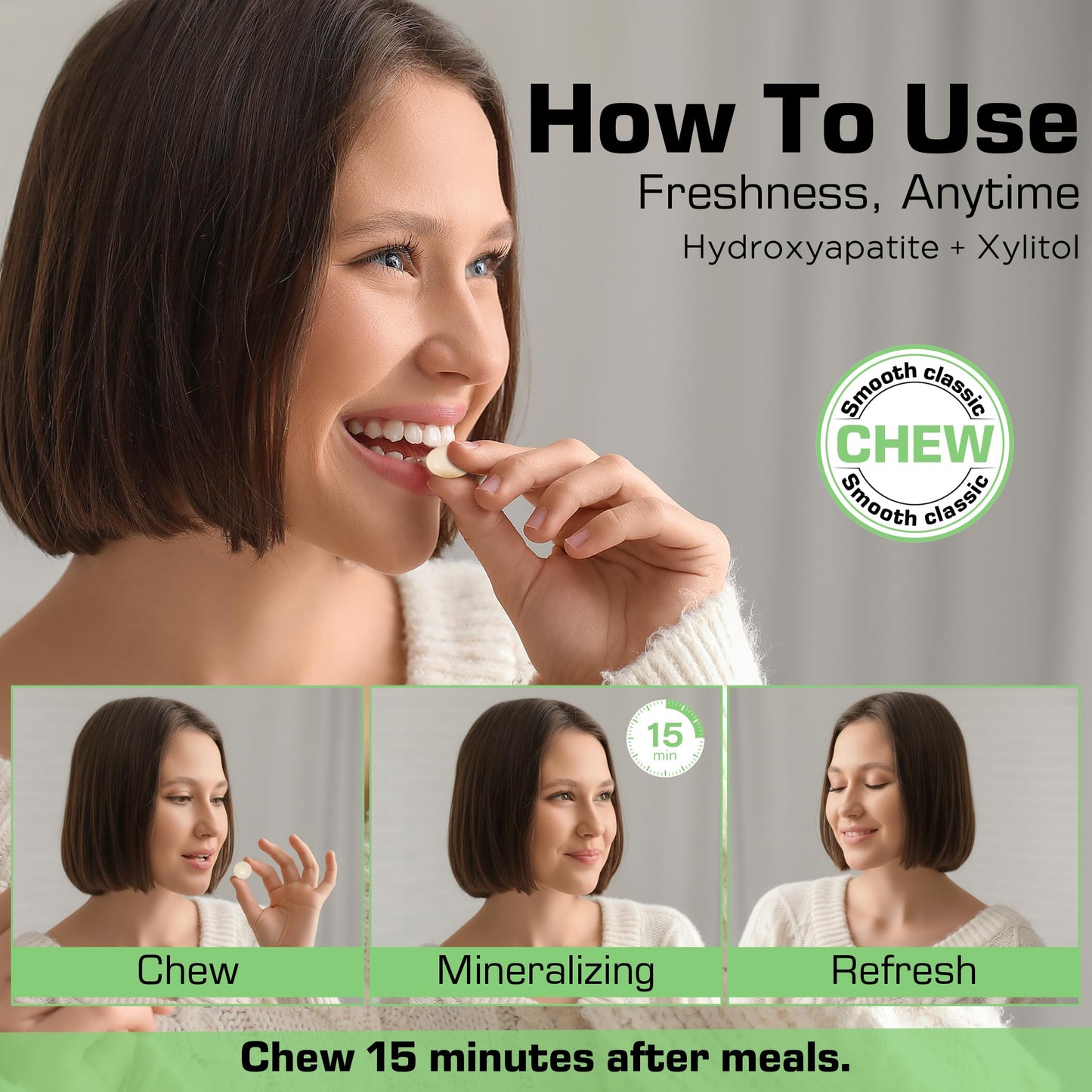 STARK Labs Remineralizing Gum with Hydroxyapatite & Xylitol | Sugar Free, Aspartame Free | Enamel Support & Sensitivity Care | Classic Smooth Chew |