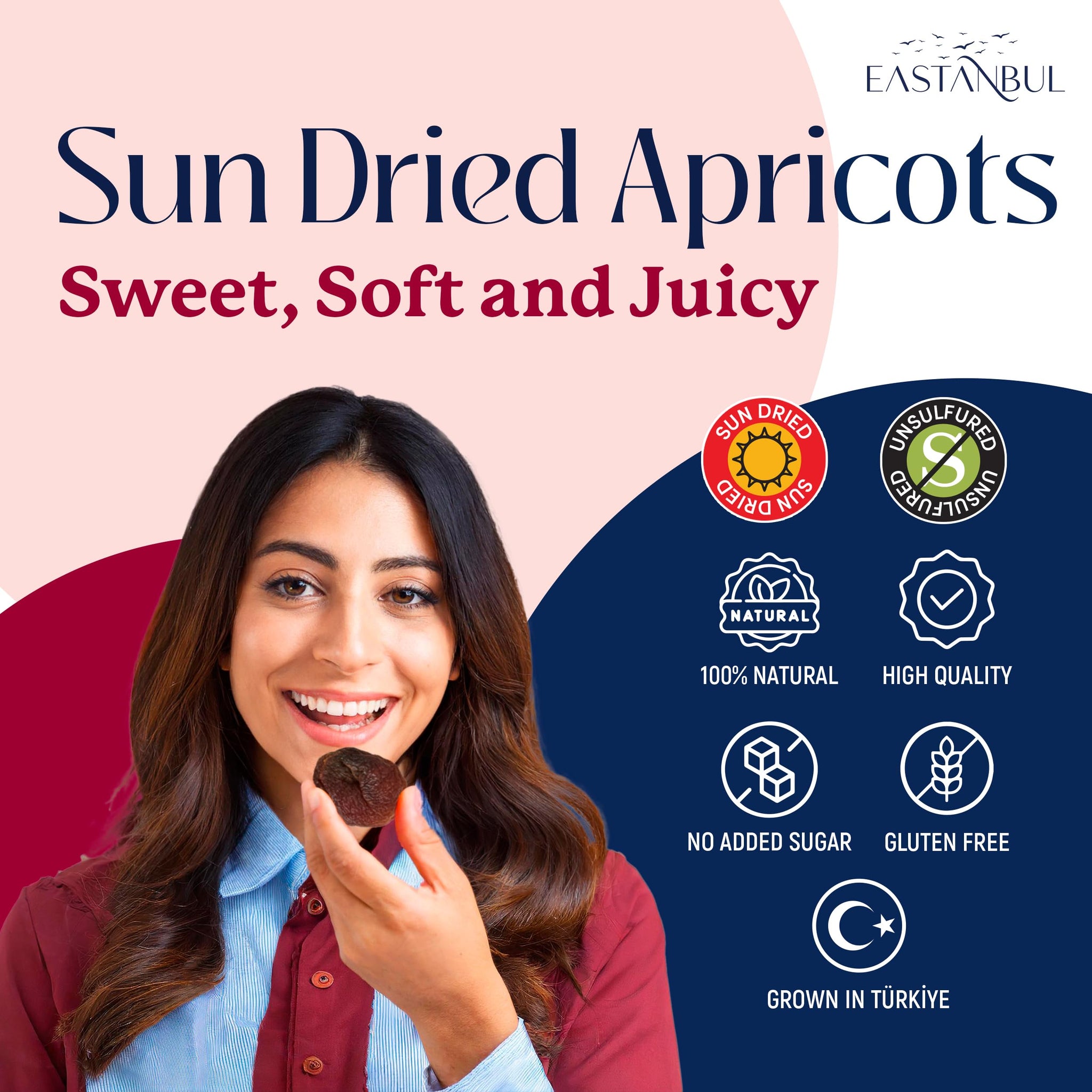 Eastanbul Sun Dried Apricots, 12.35oz, Premium Dried Apricots No Sugar Added, Naturally Dry Fruit Snacks, Turkish Fruits Moist & Plump, Whole, No
