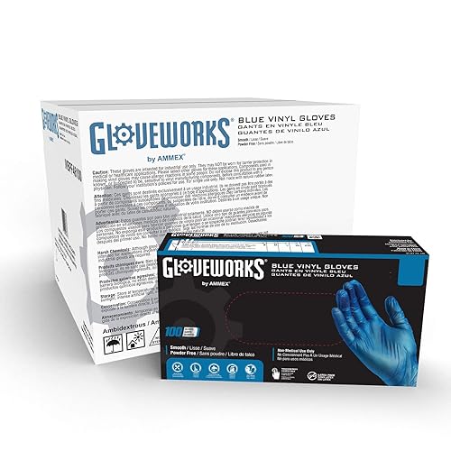 GLOVEWORKS Blue Vinyl Light-Industrial Disposable Gloves, 3 Mil, Food-Safe, Latex & Powder-Free, Medium, Case of 1000