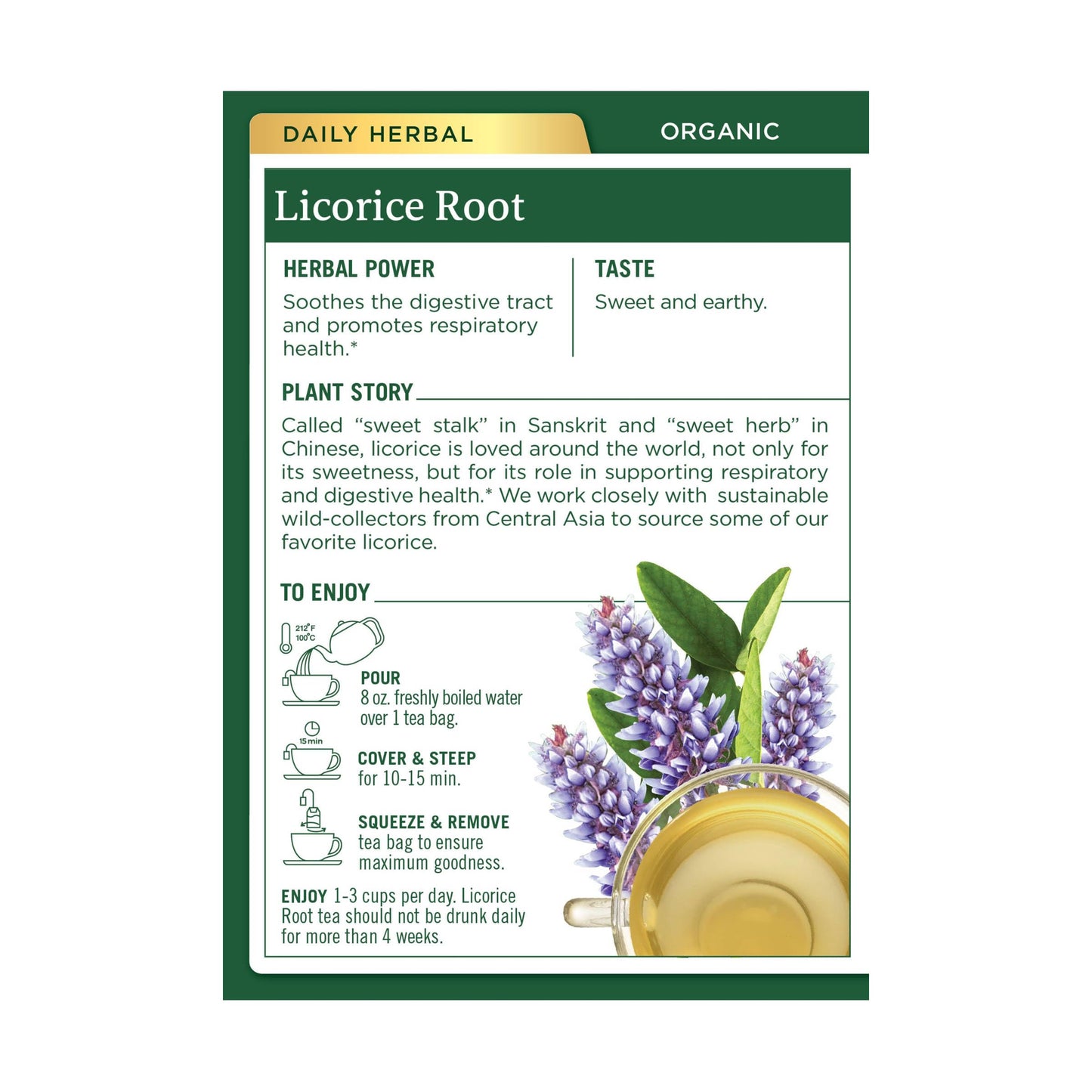 Traditional Medicinals Tea, Organic Licorice Root, Soothes the Digestive Tract & Promotes Respiratory Health - Kosher, Non-GMO, Caffeine-Free - 16 Tea