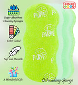 The Kosher Cook Parve Green Dishwashing Sponges, Easy Grip Wavy Absorbent Cleaning Scrub and Scouring Pad, Durable and Soft, Color Coded Home
