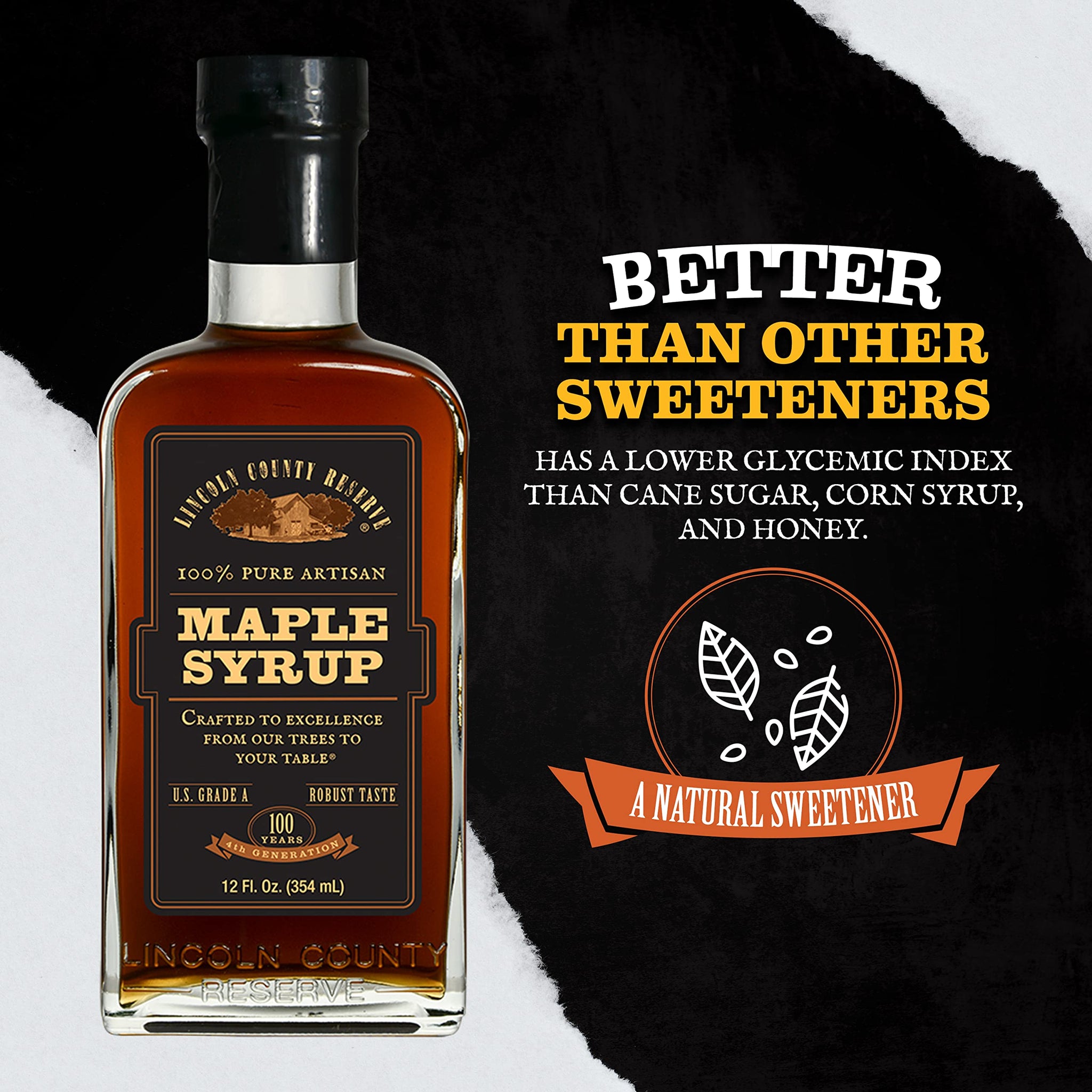 Lincoln County Reserve 100% Pure Maple Syrup with Robust Taste, 100% Pure Artisan Maple Syrup, Made in the USA,12 oz Glass Bottle 3 Pack