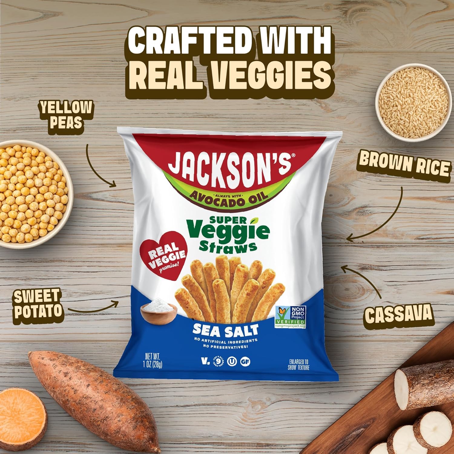 Jackson’s Super Veggie Straws Variety Pack (1 oz, Pack of 10) - Ranch, Cheddar, Sea Salt - Gluten Free, Made with Avocado Oil, Veggie Chips, Snack