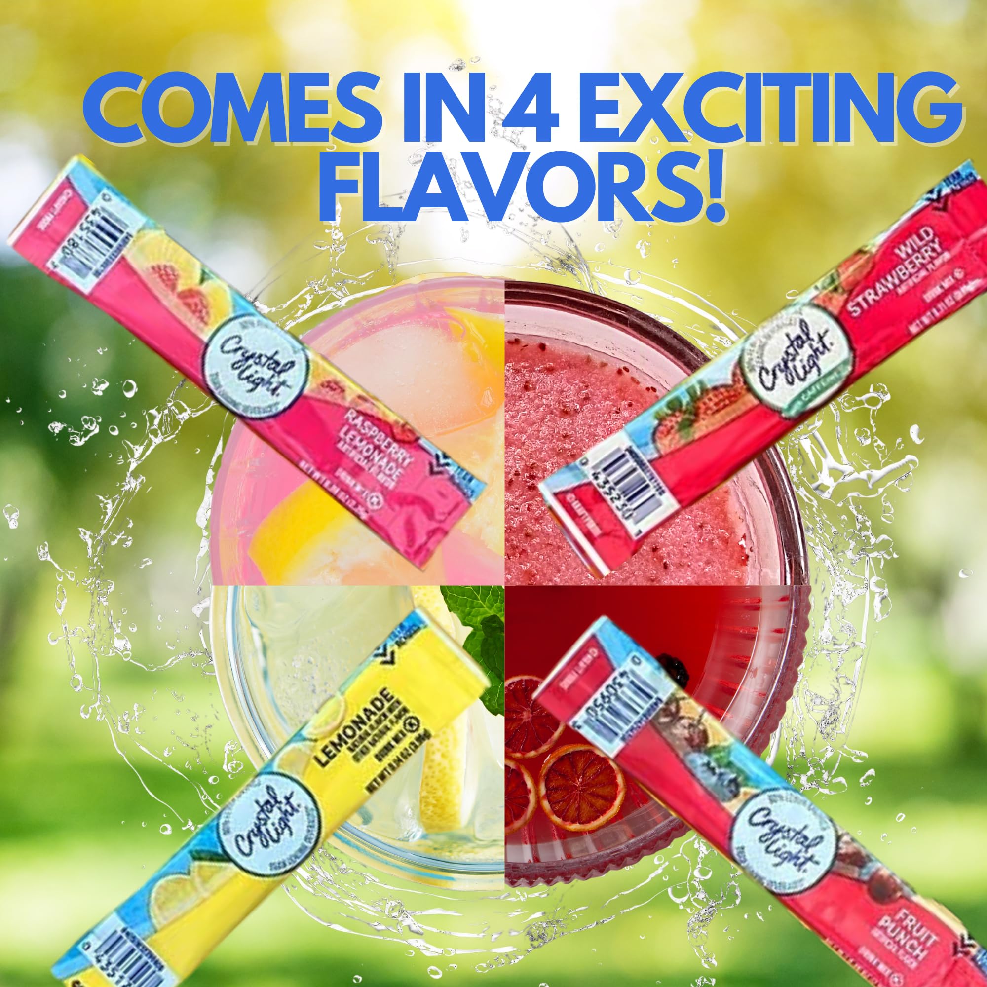 Broheemium Crystal Light Variety Pack 60 Flavored Drink Mix Packets in Lemonade Fruit Punch Raspberry Strawberry Flavors Bundles One Reusable Mood