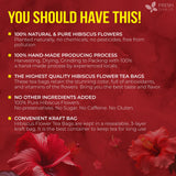 FRESHDRINKUS 140 Hibiscus Flowers Tea Bags, 100% Natural, Pure from Hibiscus Flowers. Loose Flower Hibiscus Herbal Tea. Hibiscus Flower Tea. No Sugar