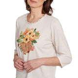 Alfred Dunner Women's Petite Harvest Basket Top Size PL Oatmeal Multi