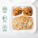 Freshware Clamshell Food Containers with Lids [8x8"] 3-Compartment 100-Pack, Disposable To Go Containers, Biodegradable Sugarcane To Go Boxes - Paper