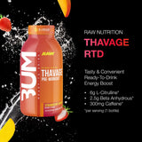 RAW Ready to Drink Pre-Workout Drink - BUM Thavage RTD Preworkout Shakes - Energy Supplement Drinks with Beta Alanine, L-Citrulline & Caffeine - Zero